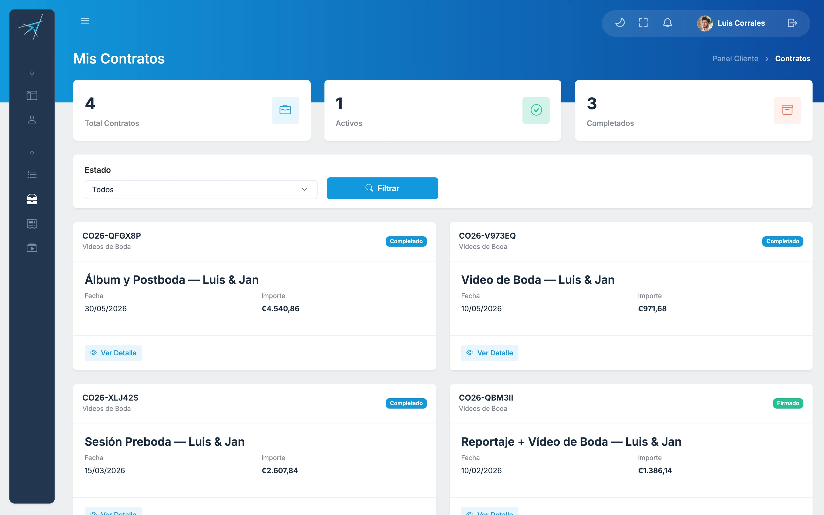 Contratos del cliente con su estado y la firma online
